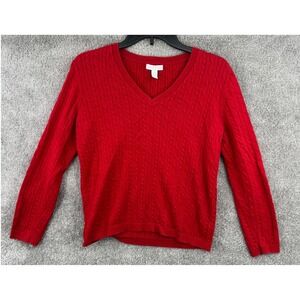 Charter Club Red Pima Cotton Cable Knit V-Neck Sweater Size M‎ Preppy Classic